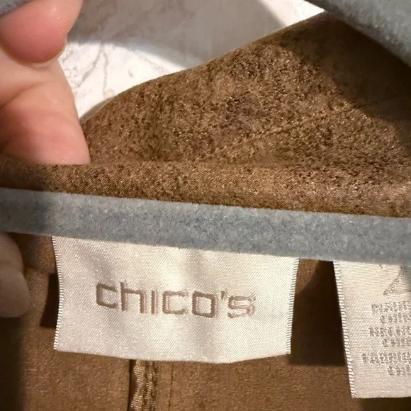 Chicos Jacket Women Medium Brown Distressed Double Breasted Faux Leather Moto 2 - Picture 3 of 9